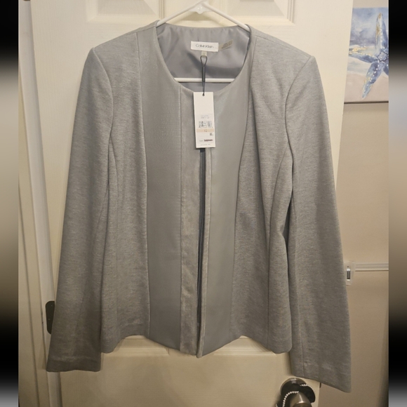 Calvin Klein chic Faux Suede Leather Paneled Blazer gray sz 12 NWT - Picture 2 of 6